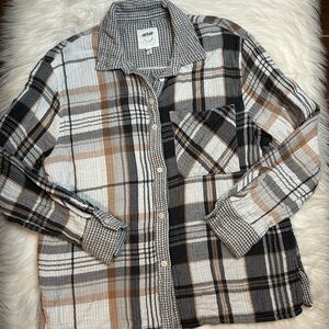 Aerie Plaid Woven Button Down Shirt Womens Small Mixed Print Fall Relaxed Preppy